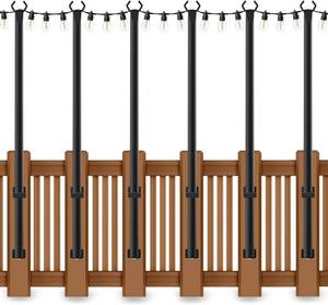 lot 21489 image: 6 Pack 5 Ft String Light Poles, String Light Poles for Outside with Fixing Clips,Metal Poles for Outdoor String Lights, Hanging Light Poles for Deck Fence Garden Backyard Wall Bistro - Retail $50