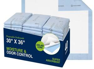 lot 21492 image: HALYARD Premium Disposable Underpads, 30 x 36 Inches Chux Pads - Blue, Pack of 10 - Incontinence Bed Pads for Adults with Airlaid Core for Moisture and Odor Control - Retail $21