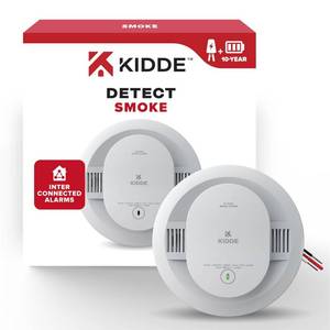 lot 21498 image: Kidde Smoke Detector, Hardwired with 10-Year Battery Backup, Interconnectable, LED Status Lights, 85 dB Alarm, 5-inches, 20SA10, 1 Pack - Retail $36