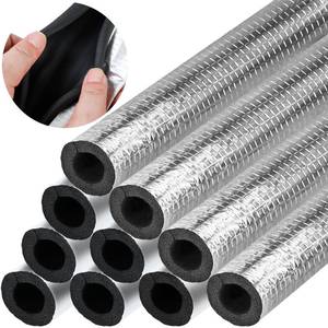 lot 21513 image: 10 Pcs Pipe Insulation Foam Tube Self Adhesive Insulation Foam Wrap Aluminum Foil Pipe Covers for Spigot, Winter Outside Pipes, Sprinkler, Water Heater Pipes Freeze Protection (1.3 Ft x 0.8 Inch) - Retail $18
