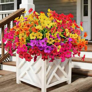 lot 21517 image: 20 Bundles Artificial Flowers for Outdoors,No Fade Fake Silk Flowers with Plastic Plants ,Faux realistic flowers uv resistantfor For Patio Window box Porch Garden Wedding Farmhouse Decor(Mixed Color) - Retail $23