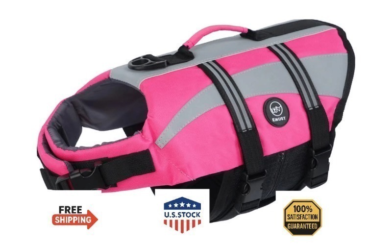 lot 443 image: Bundle of 2 EMUST Dog Life Vest Jacket for Boating, Swimming, High Visibility Adjustable - Medium