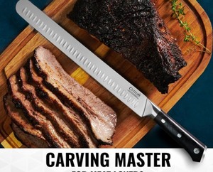 lot 22 image: Cutluxe Brisket Knife  12 Carving & Slicing Knife for Meat & BBQ  Razor Sharp German Steel, Sheath Included, Ergonomic Full Tang Handle Design, Grilling Gifts for Men  Artisan Series