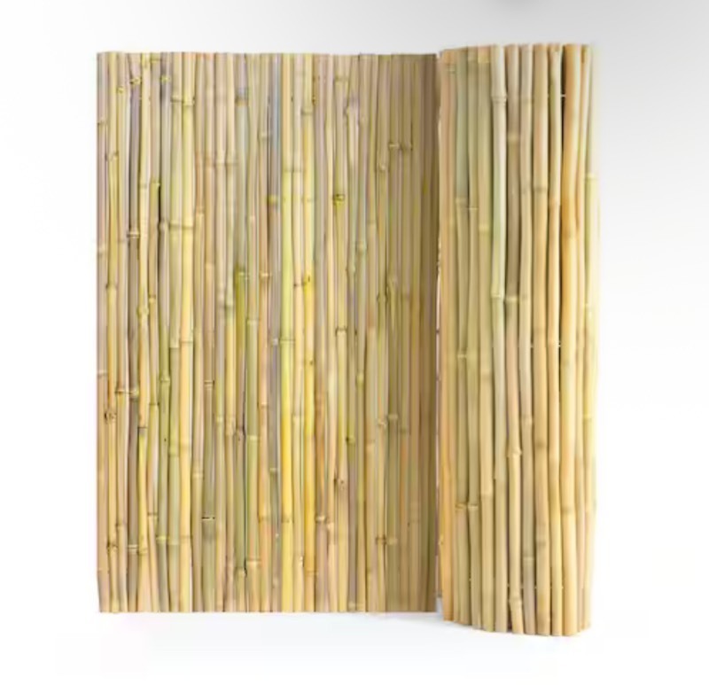 lot 147 image: Natural Rolled Bamboo Fence, Eco-Friendly Bamboo Privacy Fence 4 ft. H x 8 ft. L x 0.75 in. D., Bamboo Privacy Screen Retails $80