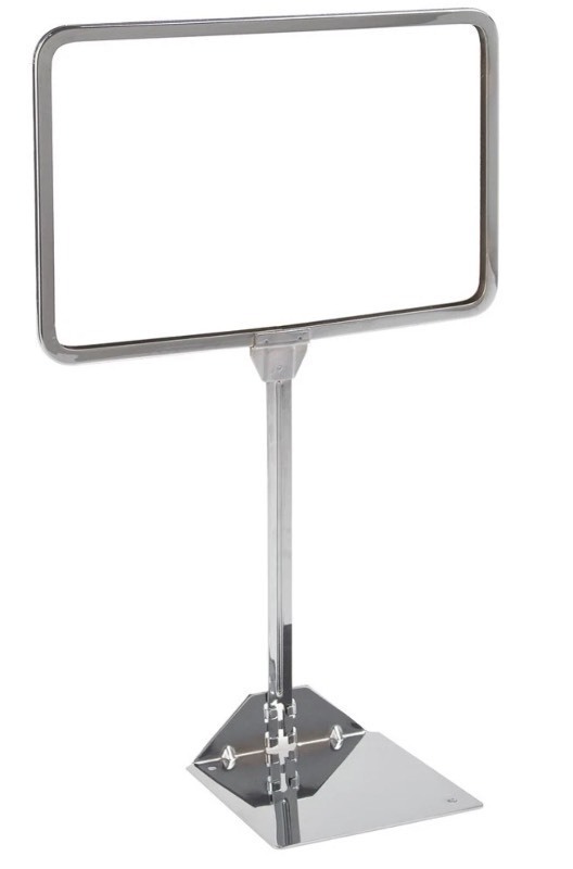 lot 100 image: Store Fixture Supplies NEW SHOVEL BASE CHROME SIGN HOLDERS 17 x 11