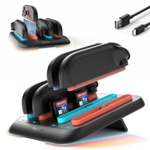 lot 5260 image: TRANSNOVO Charging Dock for Nintendo Switch 2 (2025)   4-in-1 Dual-Sided Magnetic JoyCon Charger with 9 RGB Modes, 4 Game Card Slots & Circuit Protection