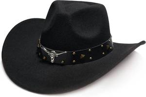 lot 5271 image: Western Style Felt Cowboy Hat, Multi-Color Options, Wide Brim Fedora with Decorative Band, Classic Western Wear for Women, COLOR IS Sand