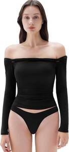 lot 5275 image: SUUKSESS Women Padded Off The Shoulder Tops Double Lined Going Out Fitted Basic Fall Shirts, Size Medium, COLOR WHITE