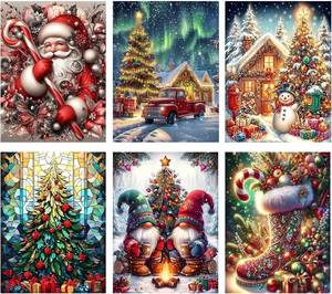 lot 5281 image: HITO 6 Pack Christmas Diamond Painting Kits for Adults- Christmas Diamond Art Kits for Adults, Christmas Tree Snowman Boots Santa Claus Truck Gnome Diamond Painting for Home Wall Decor 12x16 Inch