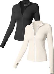 lot 5286 image: OQQ Womens 2 Piece Long Sleeve Tops Stand Neck Front Zipped Stretch Fitted Underscrubs Tee Shirts Tops, Size Small