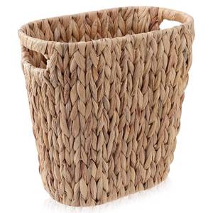 lot 5290 image: COMNICO Wicker Trash Can, Handwoven Wicker Waste Basket with Built-in Handles Bathroom Garbage Slim Trashes Bin Water Hyacinth Trash Can for Bedroom Bathroom Kitchen Office