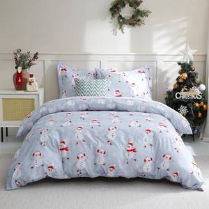 lot 5345 image: JSD Blue Snowman Kids Duvet Cover Set Full Size, 3 Piece Printed Microfiber Comforter Cover with Pillow Shams Zipper Closure, Comforter Not Included