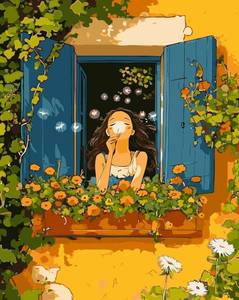 lot 5350 image: CSZPPQAF Paint by Numbers Kit for Adults Beginner, Window Landscape Paint by Number Kits on Canvas, DIY Easy Acrylic Watercolor Oil Painting by Numbers for Home Wall Decor 16X20inch