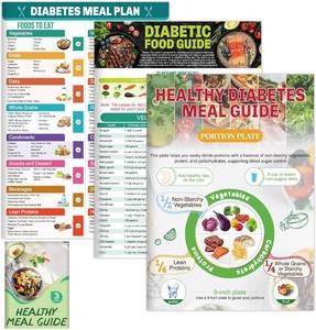 lot 5353 image: 3 Pcs Diabetes Food List Chart, Printable Healthy Diabetes Meal Guide Brochure, Diabetic Meal Planner for Diabetics Type 1 wServing Size, Glycemic Index (GI), Protein, Carbs, Calories