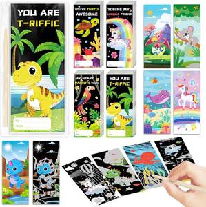 lot 5369 image: 24 Packs Valentines Day Gifts for Kids with Scratch Art Books, Rainbow Scratch Art Paper Set with Greeting Cards, Ideal Kids Valentines Day Cards Classroom Exchange Prizes Supplies Party Favor