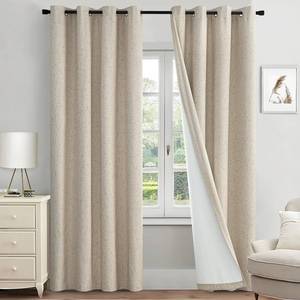 lot 5370 image: MIULEE Linen Textured 100% Blackout Curtains for Bedroom 84 Inches Long Beige Thermal Insulated Black Out CurtainsDraperies with White Liner for Living RoomNursery, Grommet Top, 2 Panels