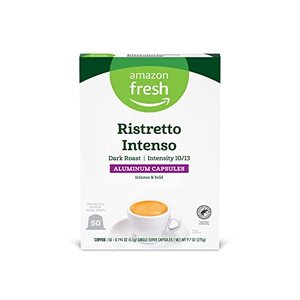 lot 5376 image: Amazon Fresh Ristretto Intenso Dark Roast Aluminum Capsules, Compatible with Nespresso Original Brewers, Intensity 1013, 50 Count (5 Packs of 10)