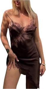 lot 5392 image: Floerns Womens Spaghetti Strap Satin Slip Dress Lace Trim Concert Outfit Night Out Dresses, Large