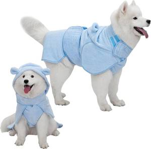 lot 5442 image: Arblina Dog Bathrobe Towel Wrap, Hooded Double Layer Super Absorbent Dog Drying Coat, Adjustable Warm Bath Robe for Cold Weather, Beach, Pool, Fast Drying Towels for Medium Dogs,Blue,M