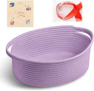 lot 5466 image: Bufims Small Woven Purple Gifts Basket for Storage Empty with Ribbons and Bags Durable Cute Gifts 12X 8 X 5 Small Rope Basket for Gifting