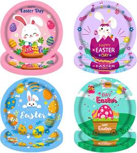 lot 5497 image: 48PCS Easter Paper Plates-7Inch 4 Design Cute Bunny Dessert Plates Disposable Bunny Paper Dinnerware Cake Salad Fruit Plates Party Decor for Easter Spring Holiday Birthday Party Baby Shower