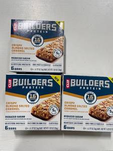 lot 5505 image: THREE BOXES - CLIF BUILDERS Protein Bars Crispy Almond Salted Caramel, Reduced Sugar, Gluten Free, 6ct