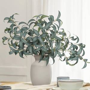 lot 5510 image: florisso Artificial Greenery Stems for Vase, 5 Pcs Tall Fake Plants Branches Faux Greenery Twigs Leaf for Indoor Home Office Vase Filler for centerpieces, Dark Green