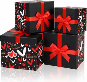 lot 5513 image: Epakh 4 Pcs Square Nesting Boxes Decorative Gift Boxes with Lids Black Red Hearts Assorted Sizes for Anniversary, Birthday, Wedding, Bridal Shower Party Gifts(Sweet)