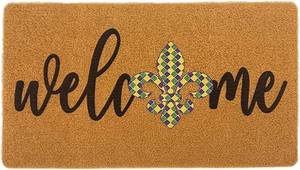 lot 5538 image: Mardi Gras Welcome Door Mat Outside Entrance, Faux-Coir Thin Doormat, Holiday Outdoor Decoration Outdoor Porch-Rug 17X30 Non-Slip Dirt-Trapping for Home Garden Farm Spring Decor