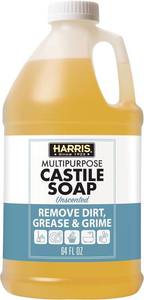 lot 5541 image: HARRIS Multi-Purpose Pure Liquid Castile Soap for Home Cleaning, Multi-Purpose Cleaner, For Dish Soap, Laundry Detergent, Kitchen and Bathroom Surfaces, Kids Rooms, Unscented, 64 Oz