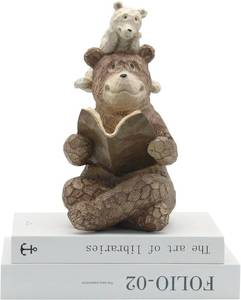 lot 5550 image: Lukitas Bears Reading Statue, Mom-and-Baby Bears Sculpture Home Decor, Handcrafted Table Bookshelf Decor for Living Room Office Nursery Library, Resin 9.5