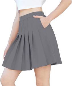 lot 5555 image: SANGTREE Women Pleated Skirt Plus Size Uniform Casual Skater Tennis Skorts for Girls with Elastic Waist and Pockets, 6-7Y, size 130
