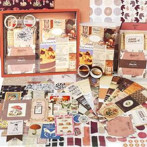 lot 5567 image: Funto Scrapbooking Kit(155 PCS), Warm Mail Series-Cocoa Brownie, Perfect for Bullet Scrapbooking Materials, Planner DIY Arts Craft Collage