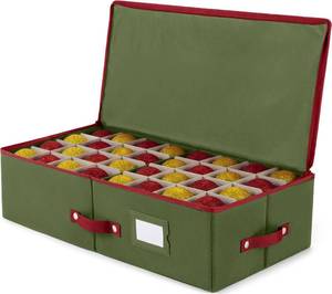 lot 5568 image: ZOBER Underbed Christmas Ornament Storage Box - Stores 64 3 Ornaments, With Dividers - Tear Proof 600D Oxford Fabric, Ornament Organizer Storage Box, Durable Christmas Containers Holder - Green