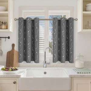 lot 5577 image: BGment Short Blackout Curtains 40 Inches Length for Small Window, Grommet Thermal Insulated Window Drapes with Wave Line and Dots Printed for Kitchen Bedroom, 2 Panels, Each 42 x 40 Inch, Dark Grey