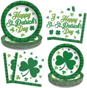lot 5679 image: St. Patrick s Day Disposable Plates and Napkins Set(Sever 50) - 150 Pcs Green Shamrock Themed Party Supplies, Irish Dinnerware for Lucky Celebration, Festival, Decorations