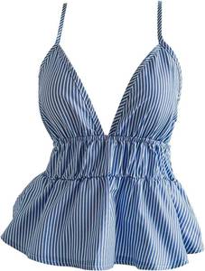 lot 5682 image: SOLY HUX Womens Y2k Striped Babydoll Camisole Deep V Neck Backless Peplum Cami Tops SIZE S