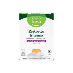 lot 5687 image: Amazon Fresh Ristretto Intenso Dark Roast Aluminum Capsules, Compatible with Nespresso Original Brewers, Intensity 1013, 50 Count (5 Packs of 10)