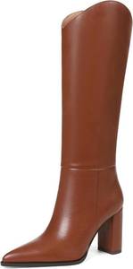 lot 5691 image: SaraIris Womens Black Knee High Boots Wide Calf Chunky High Heel Pointed Toe Zipper Comfortable Casual Boots SIZE 8