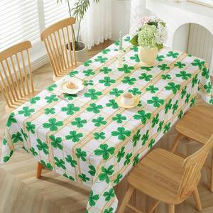 lot 5706 image: SASTYBALE St. Patrick s Day Tablecloth Rectangle, Spill Proof Plaid Table Cloth Printed with Green Shamrock Clovers, Washable Table Cover for Party Picnic Dinner Decor (Rectangle, 52 x 70)