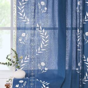 lot 5721 image: Schweek Navy Blue Western Rustic Curtains 96 Inch Length, Boho Farmhouse Linen Floral Curtains for Bedroom Living Room Vintage Printed Patterned Long Curtain