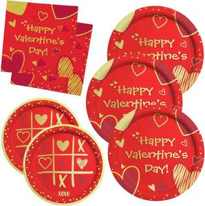 lot 5756 image: Gatherfun Valentines Day Party Supplies Red Heart Love Disposable Paper Plates Napkins for Valentines Day, Engagements, Anniversary, Birthday Party Serve 50