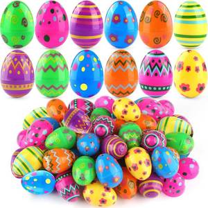 lot 5791 image: SURCVIO 48 Pack 3 Inch Large Printed Easter Eggs Bulks, Empty Plastic Easter Eggs Fillable for Easter Egg Hunt, Easter Party Favor for Kids, Basket Stuffers Fillers