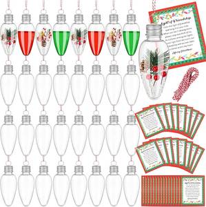 lot 5813 image: Lights of Friendship 32 Pcs Christmas Ornaments - Plastic Bulb Shape, Clear Fillable Ornaments with 32 Friendship Cards & Red Ropes for Xmas DIY Crafts & Home Decor