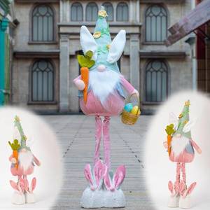 lot 4563 image: unanscre Standing Easter Bunny Gnome Plush Decoration - 26 -36 Large Rabbit Gnome wRetractable Spring Legs Handmade Hold Easter Eggs Basket & Carrot Elf Doll for Easter Ornament Home Decor