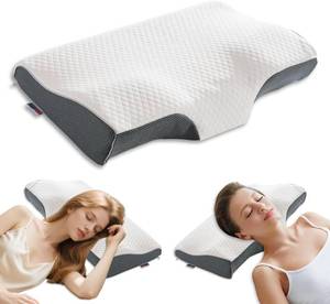 lot 4586 image: Ergonomic Contour Pillow with Soft Memory Foam for Side, Back & Stomach Sleepers, Normal Size