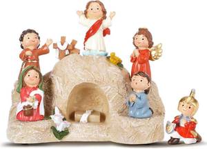 lot 4588 image: Wesiti 7 Pcs Easter Resurrection Scene Set Jesus Tomb Nativity Scene He is Risen Easter Decorations Religious Christian Home Figurines Gifts for Religious Home Office Tabletop Gift