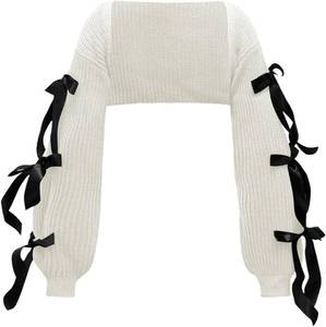 lot 4596 image: Verdusa Womens Bow Tie Bolero Shrug Crochet Cardigan Knit Cropped Ballet Shoulder Shrug Long Sleeve Sweater SIZE XS