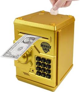 lot 4611 image: Piggy Bank Electronic Mini ATM for Kids Baby Toy, Safe Coin Banks Money Saving Box Password Code Lock for Children,Boys Girls Best Gift (Gold)