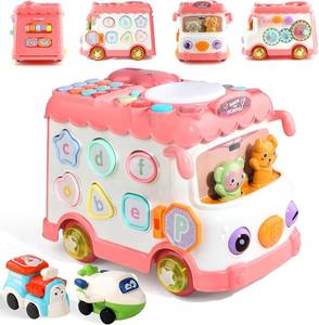 lot 4629 image: Montessori Toy for 1 Year Old Girls, 10-in-1 Musical Learning Bus Baby Toys for 12-18 Months Present, Educational Developmental Sensory Toy, First Birthday Gifts for 1 Year Old Girl Toddlers